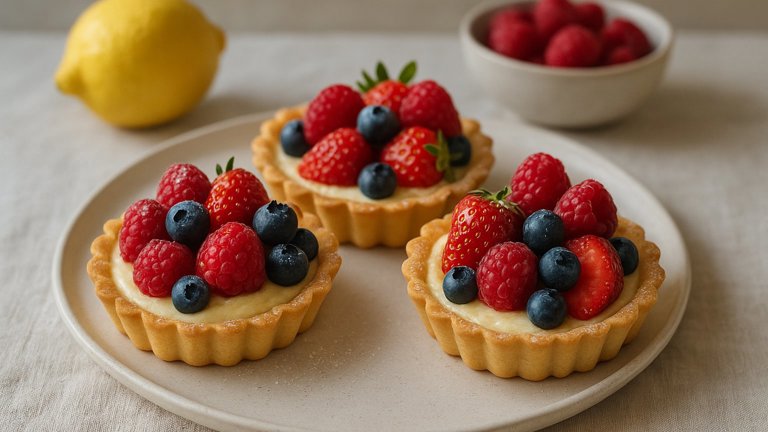 LEMON and CREAM CHEESE TARTLETS with RED FRUITS