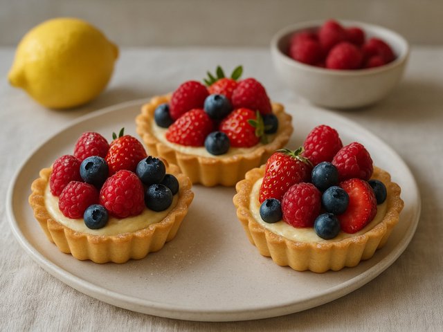 LEMON and CREAM CHEESE TARTLETS with RED FRUITS
