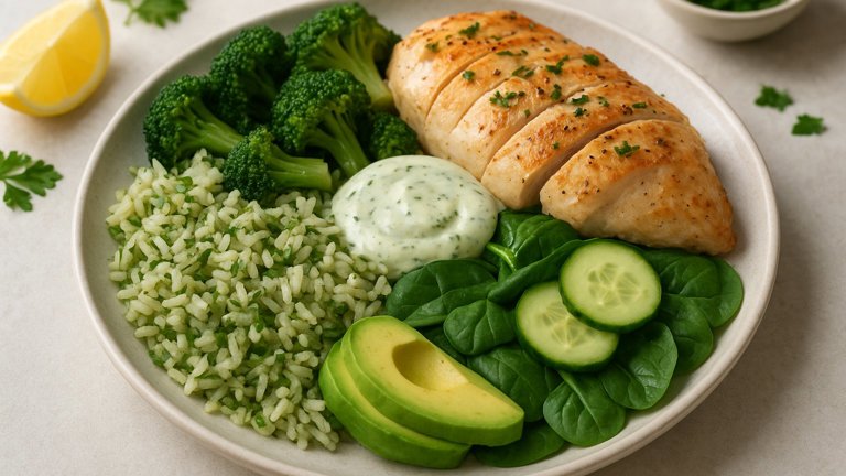 Lemon Chicken Green Goddess Rice Plate