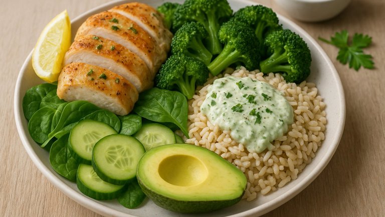 Lemon Chicken Green Goddess Rice Plate