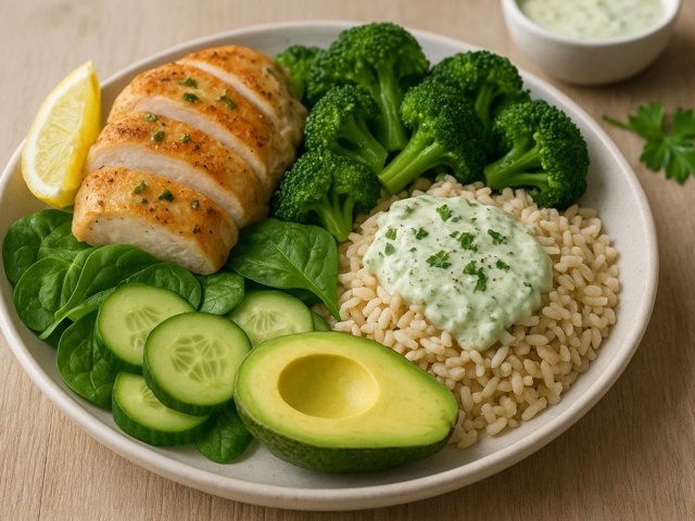 Lemon Chicken Green Goddess Rice Plate
