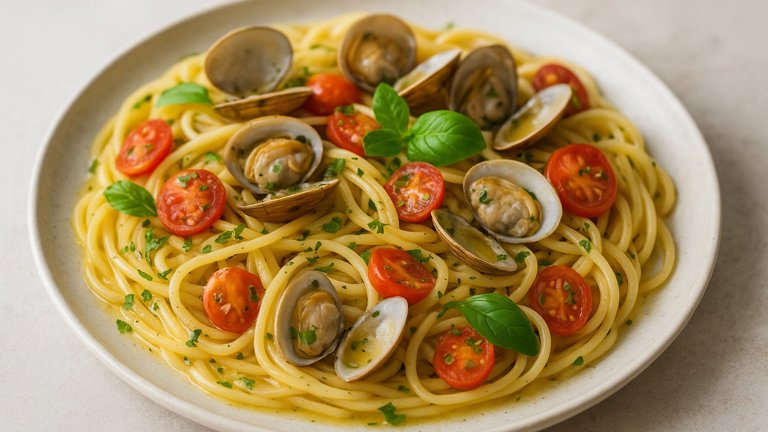Linguine Alle Vongole With Fresh Tomatoes &Amp; Homemade Clam Broth