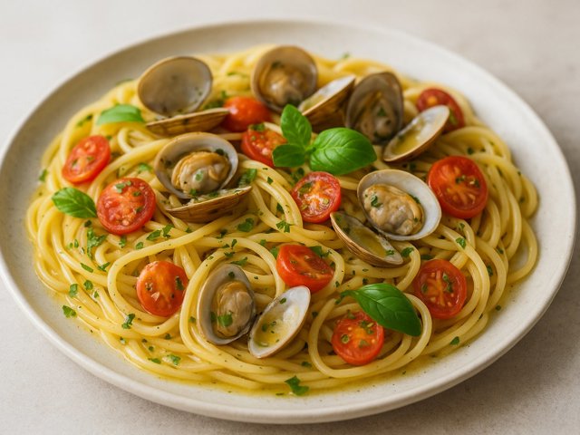 Linguine Alle Vongole With Fresh Tomatoes &Amp; Homemade Clam Broth