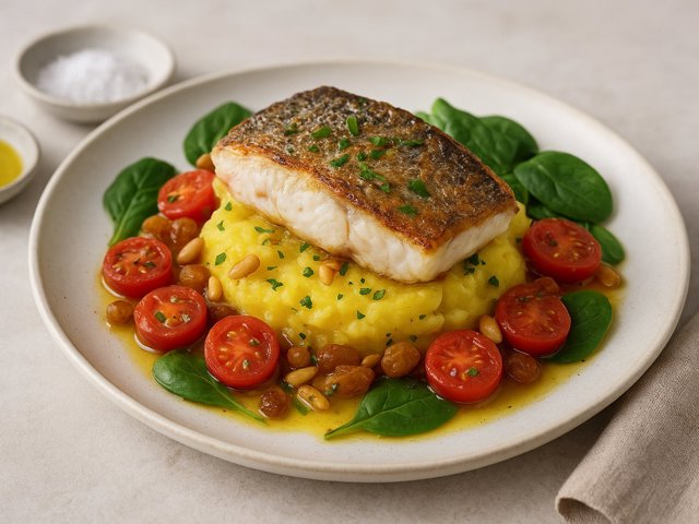 Mallorcan-Style Sea Bass With A Saffron And Olive Oil Parmentier