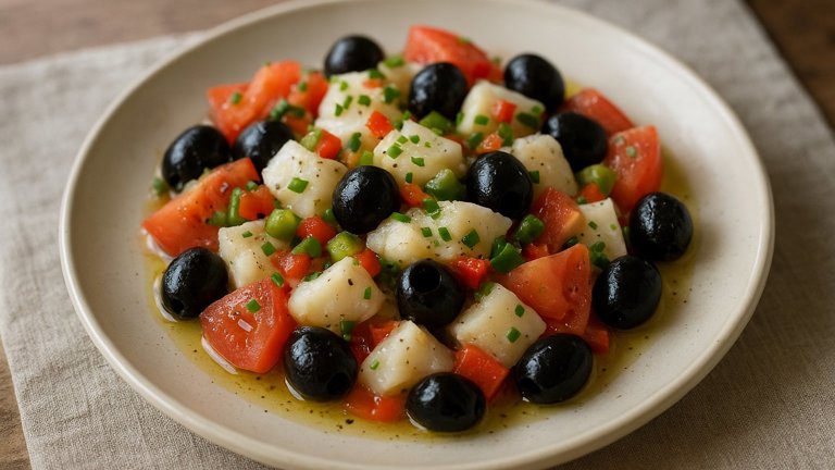 MARINATED SALT COD and BLACK OLIVE SALAD