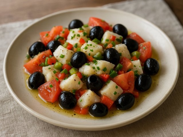 Marinated SALT COD And Black Olive Salad
