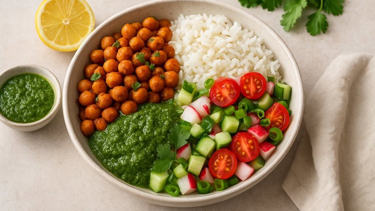 Masala Chickpea Buddha Bowl With Cilantro Chutney