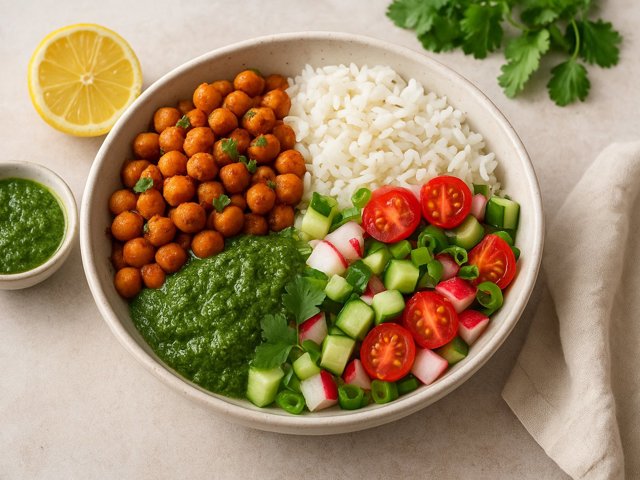 Masala Chickpea Buddha Bowl With Cilantro Chutney