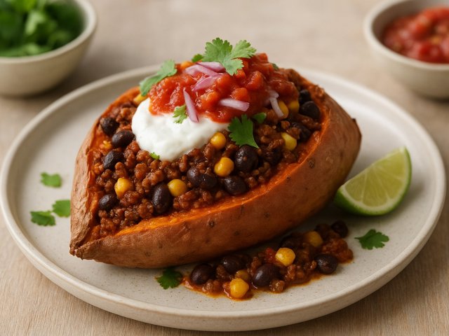 Mexican Ancho Beef Stuffed Sweet Potato 650Kcal