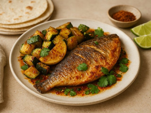 Mexican Sea Bream With Roasted Lemon Courgettes & Spicy Lime Seasoning thumbnail