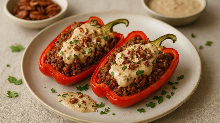 Mexican Stuffed Peppers WITH Pecan Sauce