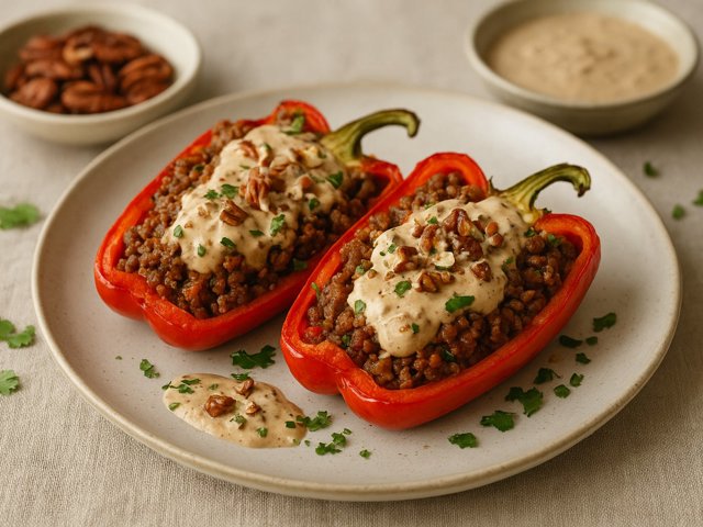 Mexican Stuffed Peppers WITH Pecan Sauce
