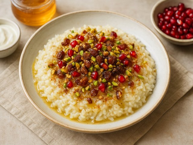 Middle East Meets Modern-Breakfast — Persian Rose & Pistachio Protein Rice Pudding 900 Kcal