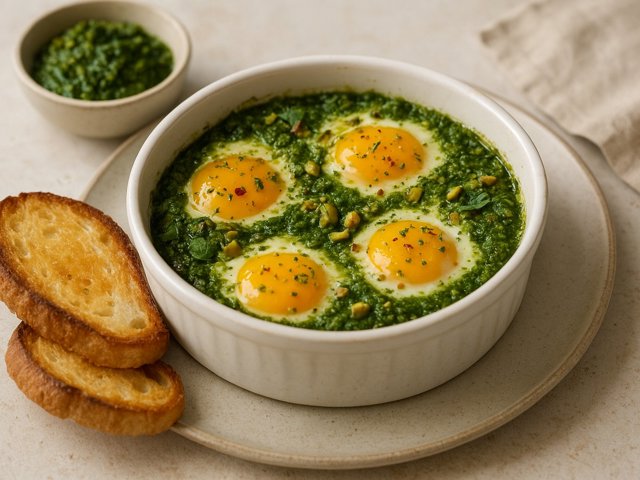 Mint-Pesto Baked Eggs