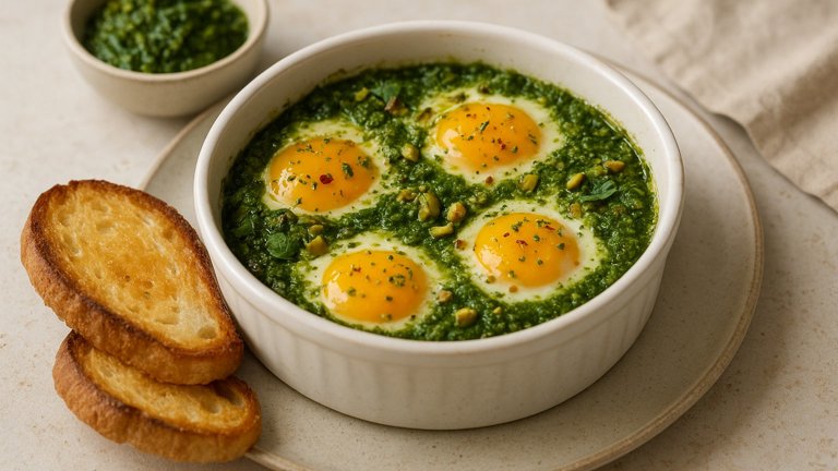 Mint-Pesto Baked Eggs