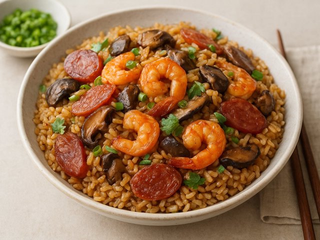 Mom’s Sticky RICE WITH Chinese Sausage, Mushrooms, AND Shrimp
