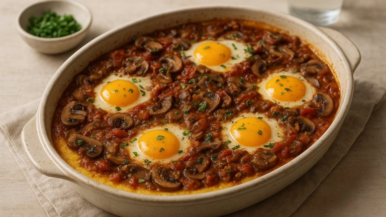 Mushroom Ragu And Polenta Egg Bake