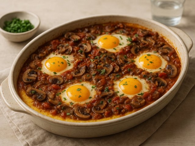 Mushroom Ragu And Polenta Egg Bake