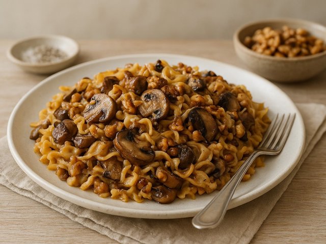 Mushroom-Walnut Noodle Kugel