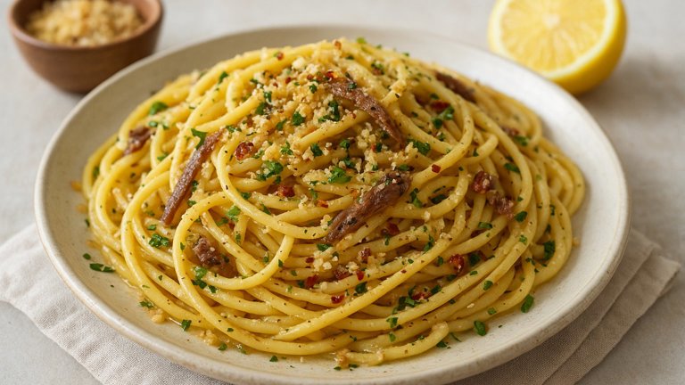 MY FAVORITE PASTA, WITH ANCHOVIES, GARLIC, AND CHILIES