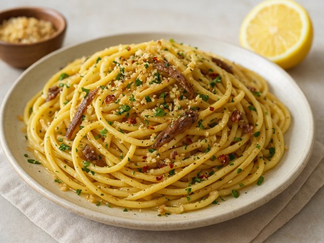 MY FAVORITE PASTA, WITH ANCHOVIES, GARLIC, AND CHILIES