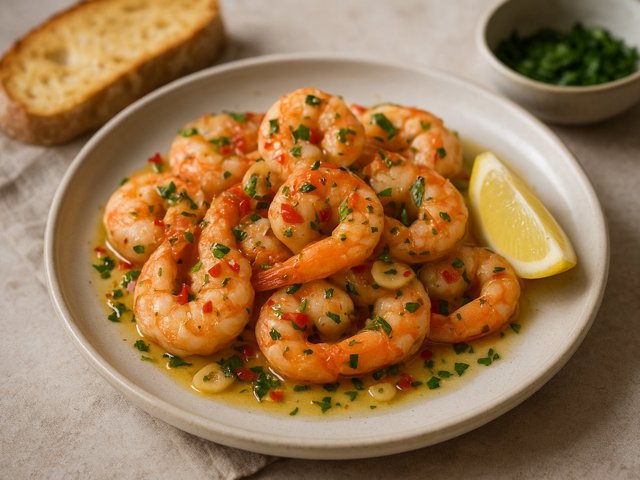 Olive Oil-Fried Prawns With Garlic And Chilli