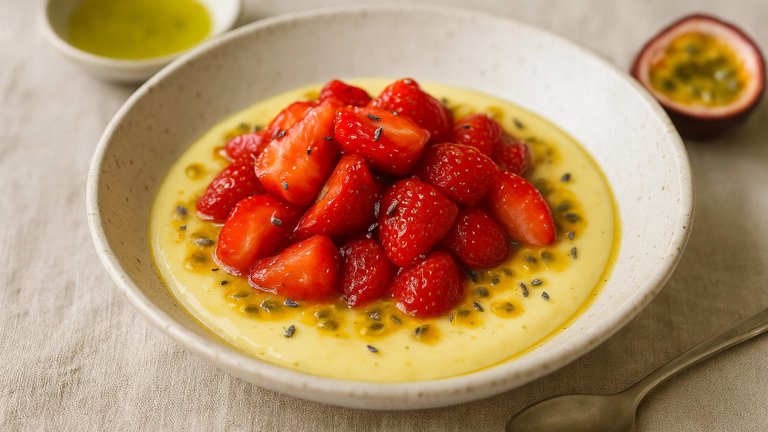 Olive Oilmarinated Strawberries With Passion Fruit And Lavender Custard