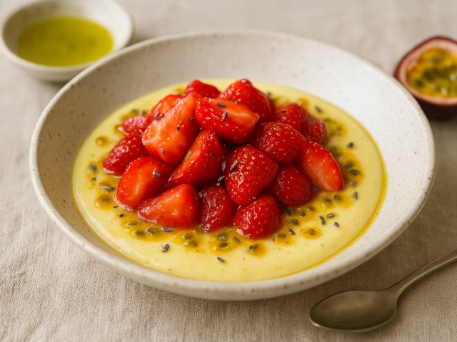 Olive Oilmarinated Strawberries With Passion Fruit And Lavender Custard