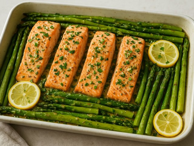 One Pan Lemon Garlic Baked Salmon And Asparagus