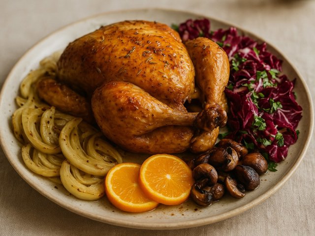 Orange-Ginger Roast Chicken With Fennel & Radicchio Salad