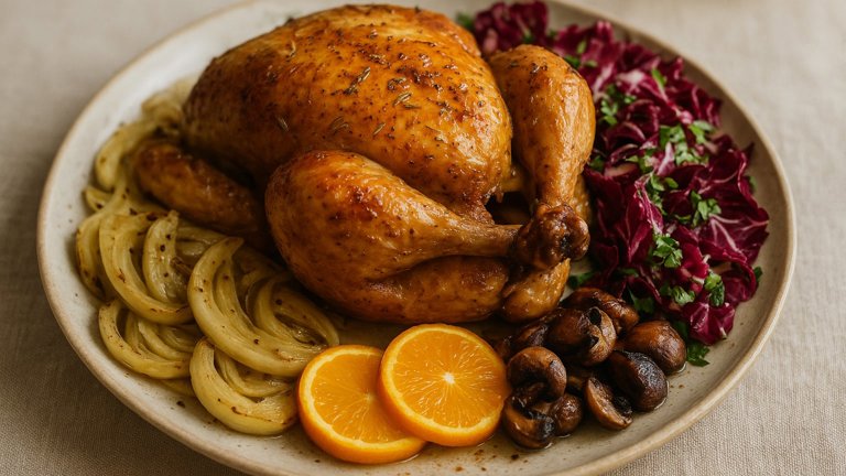 Orange-Ginger Roast Chicken With Fennel & Radicchio Salad