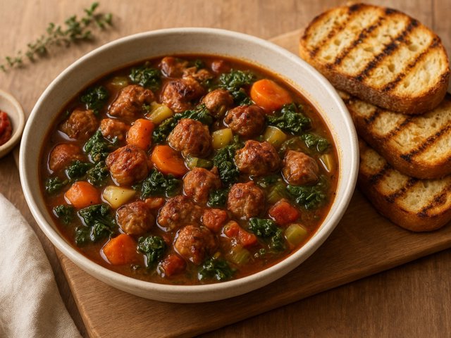 OUR Favorite Sausage STEW WITH Grilled Bread