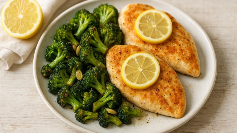Pan-Fried Chicken with Lemony Roasted Broccoli