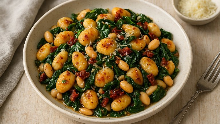 PAN-SEARED GNOCCHI: with Spinach and White Beans