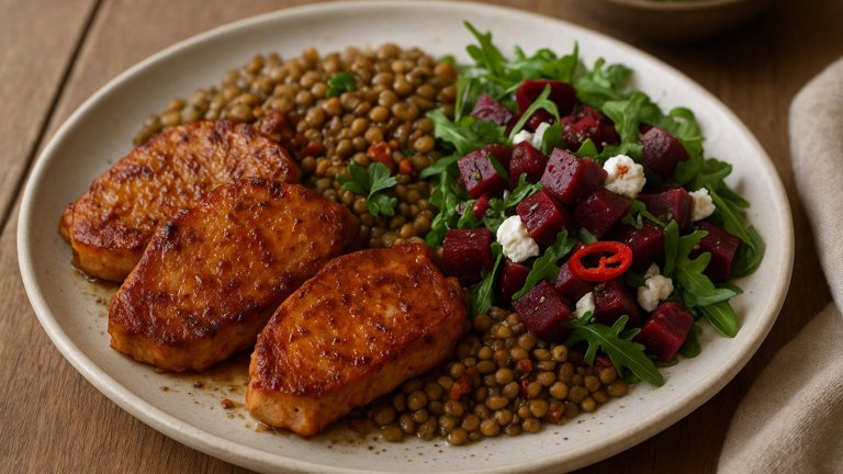 Paprika & Fennel PORK Chops WITH Lentils & Beetroot Salad