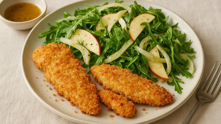 Parmesan Chicken Tenders: With Warm Fennel, Apple, And Arugula Salad