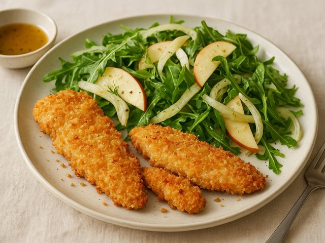 Parmesan Chicken Tenders: With Warm Fennel, Apple, And Arugula Salad