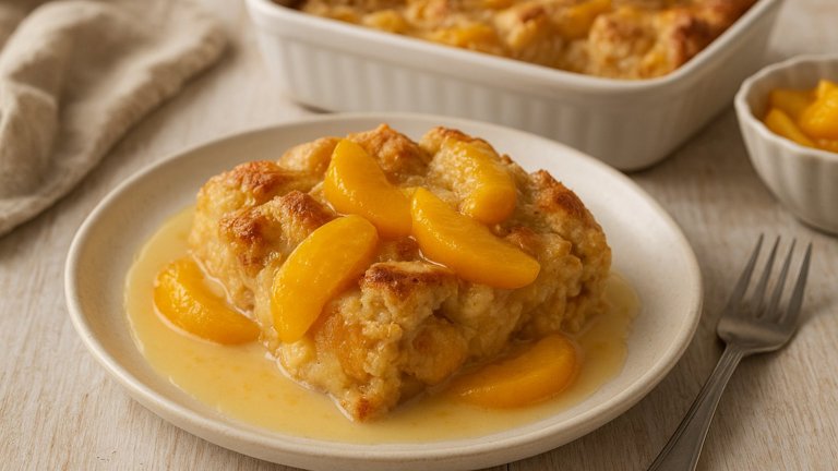 Peach Cobbler Bread Pudding