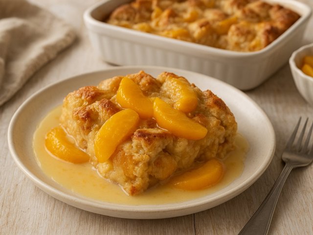 Peach Cobbler Bread Pudding