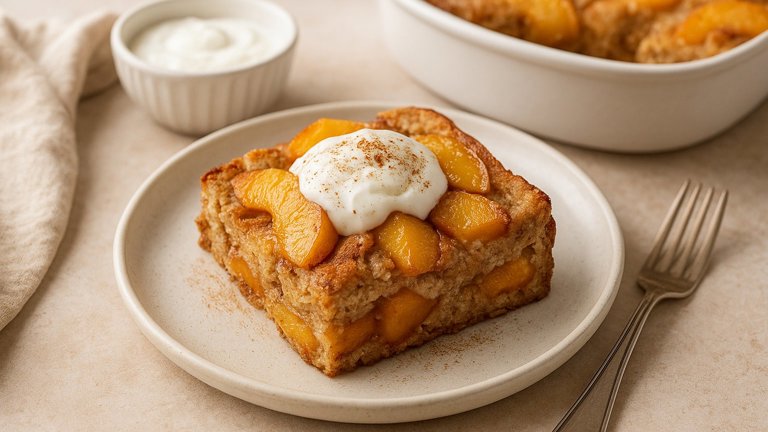 🍑 Peach Cobbler Protein French Toast Bake