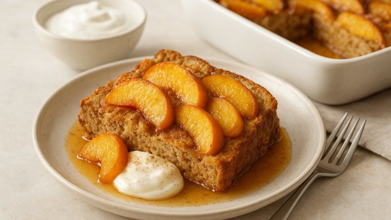 🍑 Peach Cobbler Protein French Toast Bake