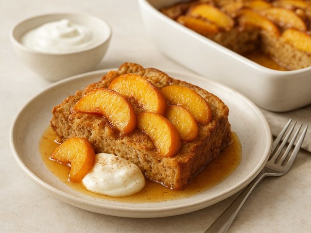 🍑 Peach Cobbler Protein French Toast Bake