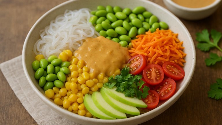 Peanutty Edamame And Noodle Bowl