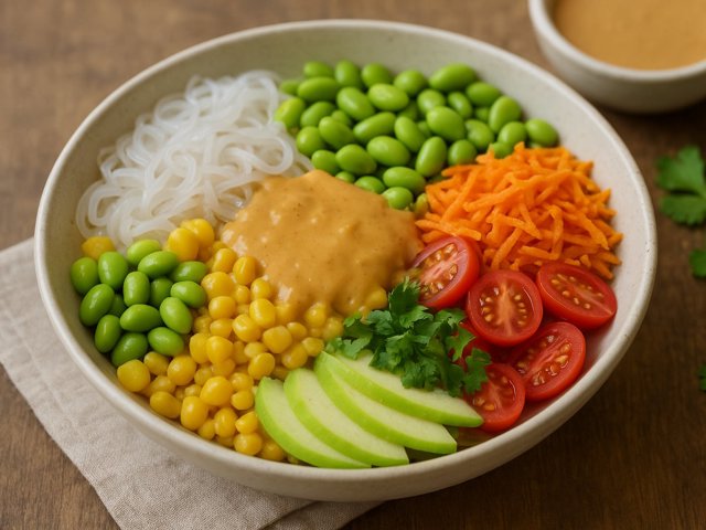 Peanutty Edamame And Noodle Bowl
