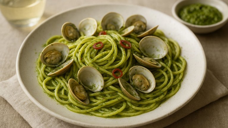 Pesto Linguine With Clams