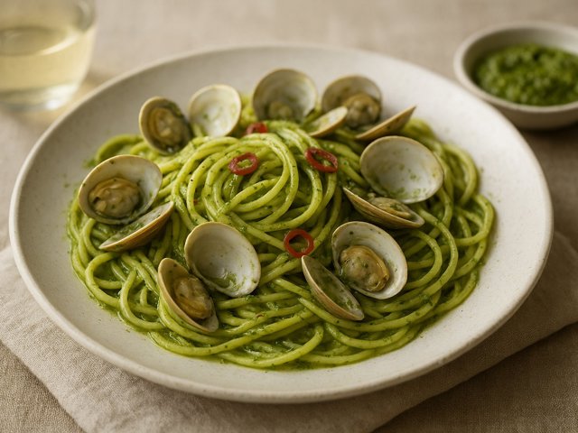 Pesto Linguine With Clams