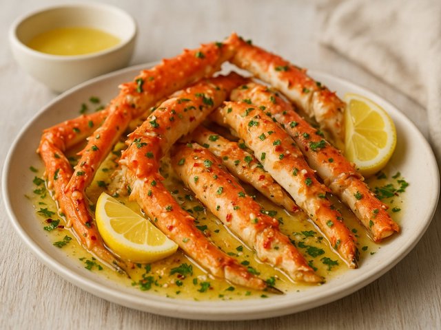 Poached Garlic Crab Legs
