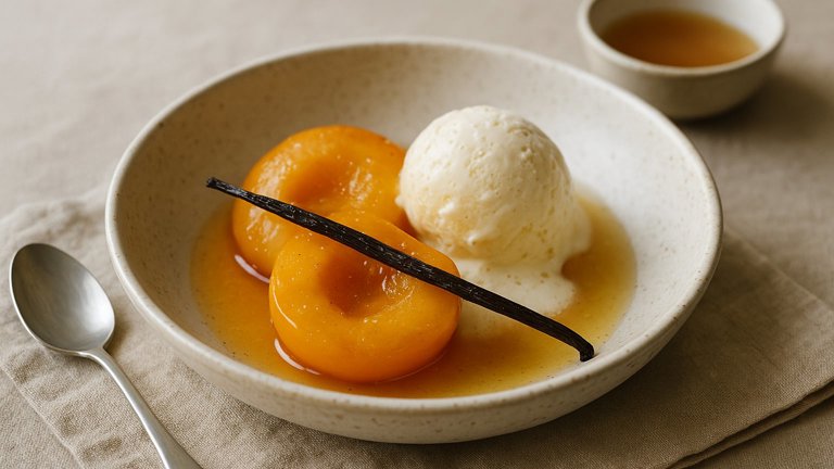Poached Peaches WITH Buttermilk ICE Cream