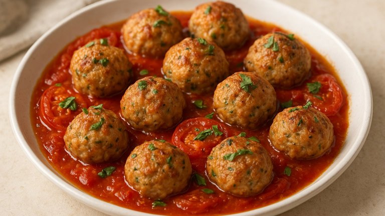 PORK-AND-RICOTTA MEATBALLS WITH ROASTED GARDEN TOMATO SAUCE