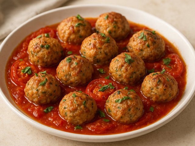 Pork-And-Ricotta Meatballs With Roasted Garden Tomato Sauce